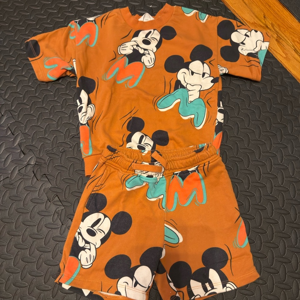 Brown/Orange Mickey Mouse T-Shirt and Shorts Set